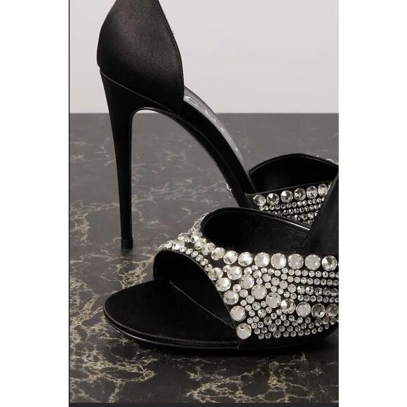 Gucci Ilse Crystal-Embellished Open Toe Satin Heel Sandals Black  EU 39 US 9 - Picture 4 of 14